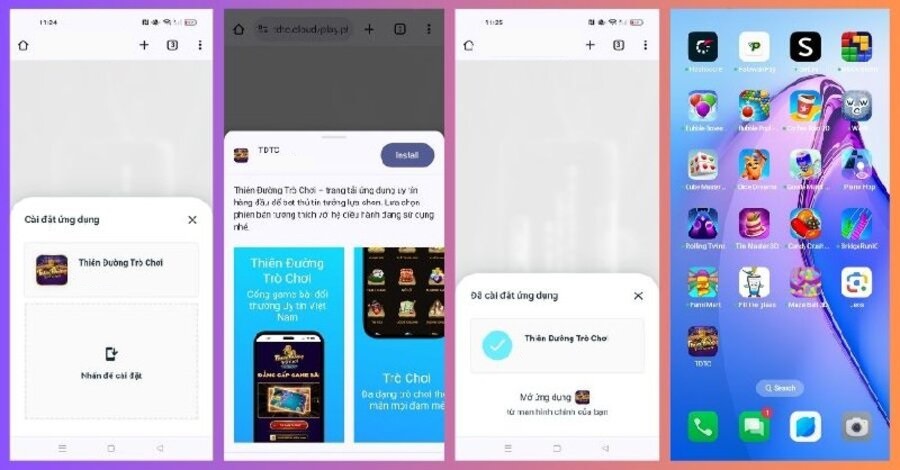 Người chơi thao tác tải app TDTC về thiết bị Android